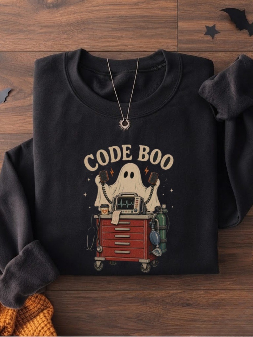 Code Boo Nurse Ghost Halloween Black Gildan Sweatshirt